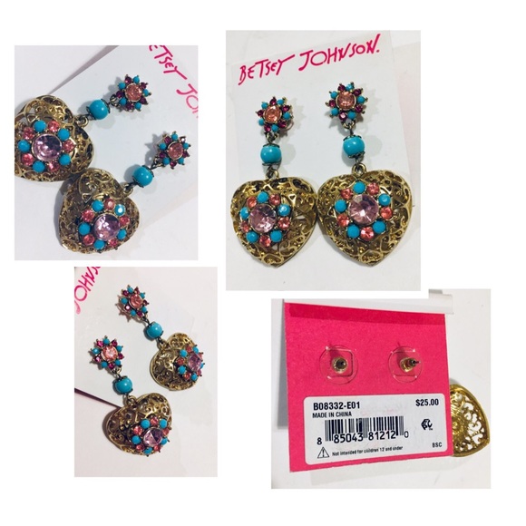 Betsey Johnson Heart Rhinestone Earrings - Picture 3 of 8